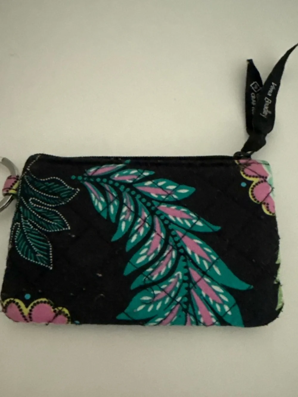 Vera Bradley Black Teal Floral Dragonfly ID Badge Holder with Key Ring